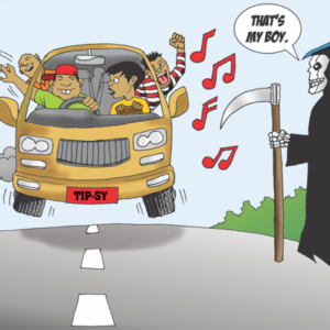 jamaican cartoon comic about wreckless bus driver and the grim reaper