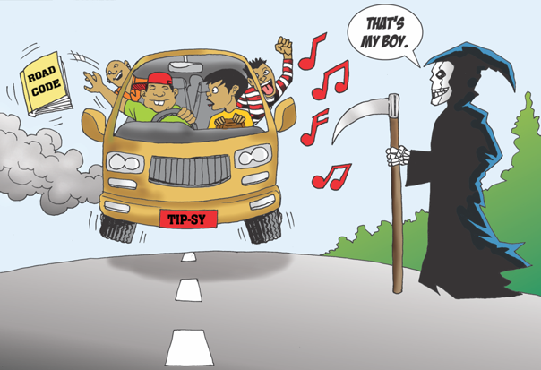 jamaican cartoon comic about wreckless bus driver and the grim reaper